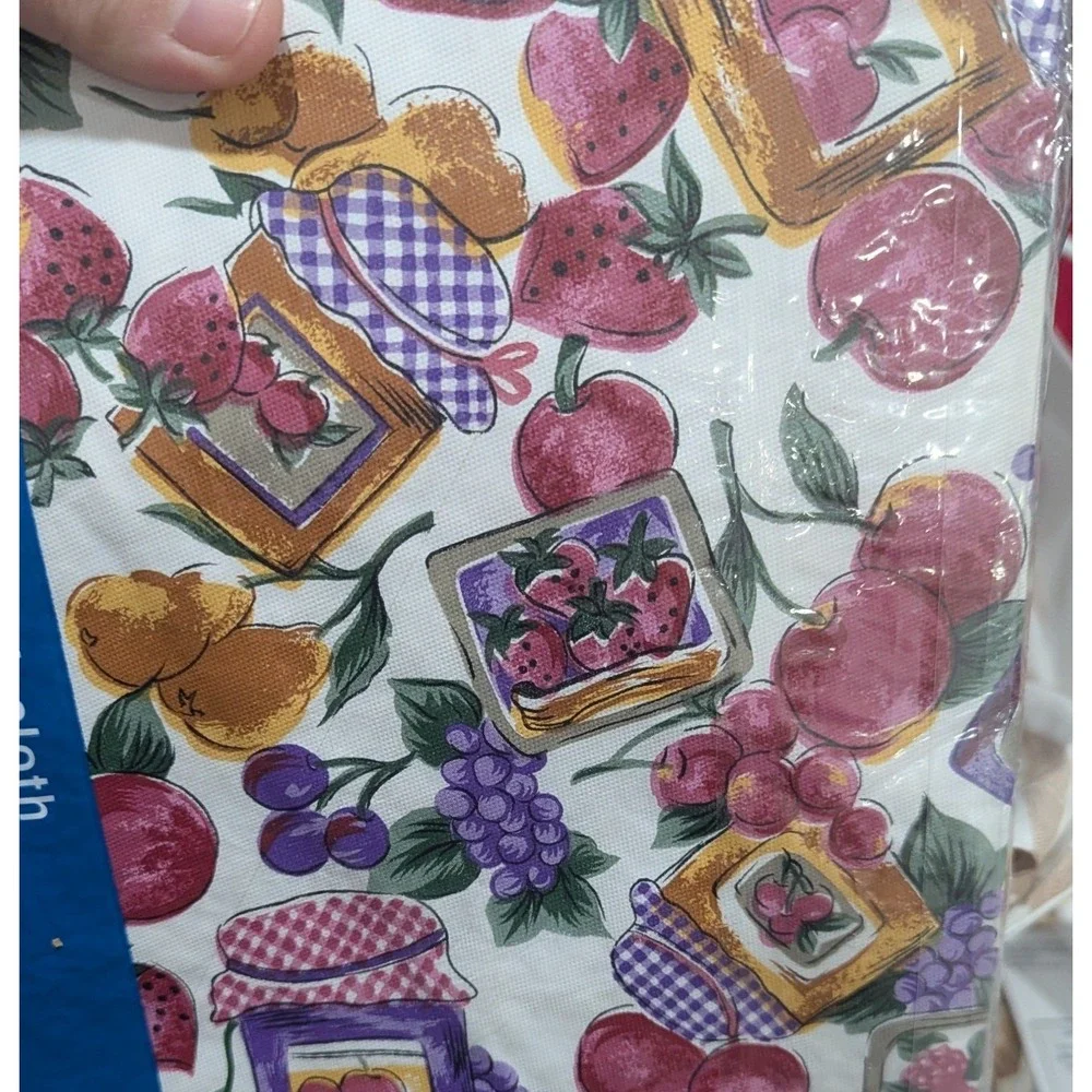 Vintage Alfresco Vinyl Tablecloth Fruit Print Flannel Back 70